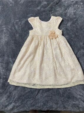 Mia & Mimi Girls 4T Ivory Floral Lace Dress Gold Shimmer Wedding Church Formal